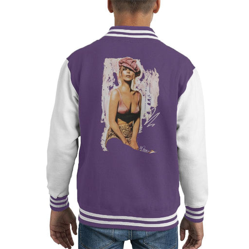 Sidney Maurer Original Portrait Of Kate Moss Pink Hat And Bra Kids Varsity Jacket - Kids Boys Varsity Jacket