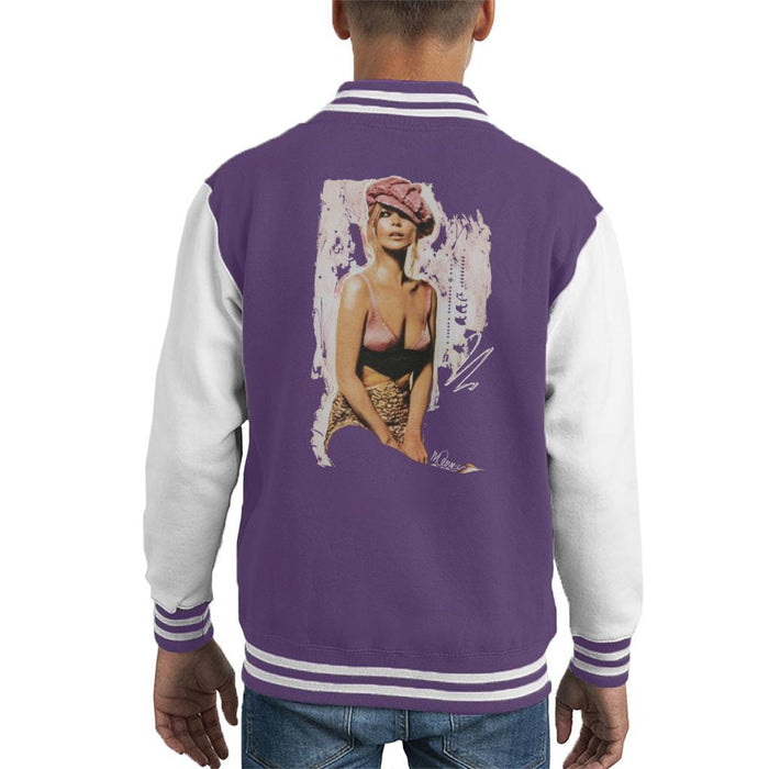 Sidney Maurer Original Portrait Of Kate Moss Pink Hat And Bra Kids Varsity Jacket - Kids Boys Varsity Jacket