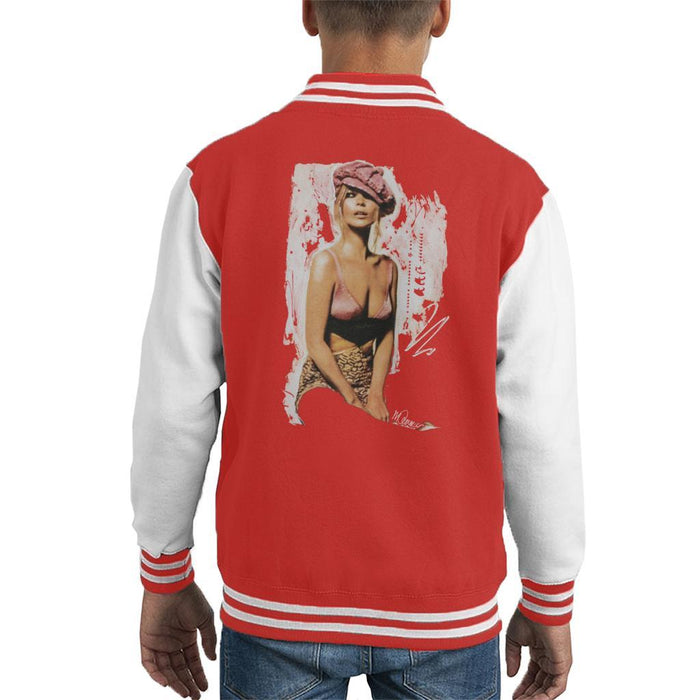 Sidney Maurer Original Portrait Of Kate Moss Pink Hat And Bra Kids Varsity Jacket - Kids Boys Varsity Jacket