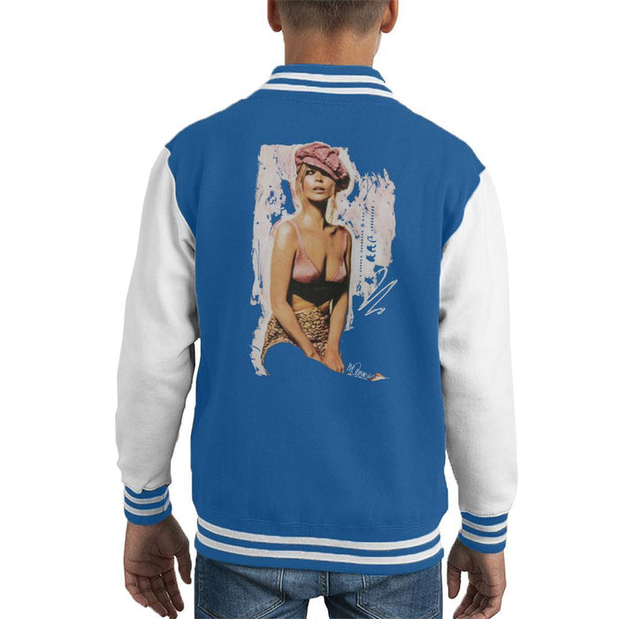 Sidney Maurer Original Portrait Of Kate Moss Pink Hat And Bra Kids Varsity Jacket - X-Small (3-4 yrs) / Royal/White - Kids Boys Varsity