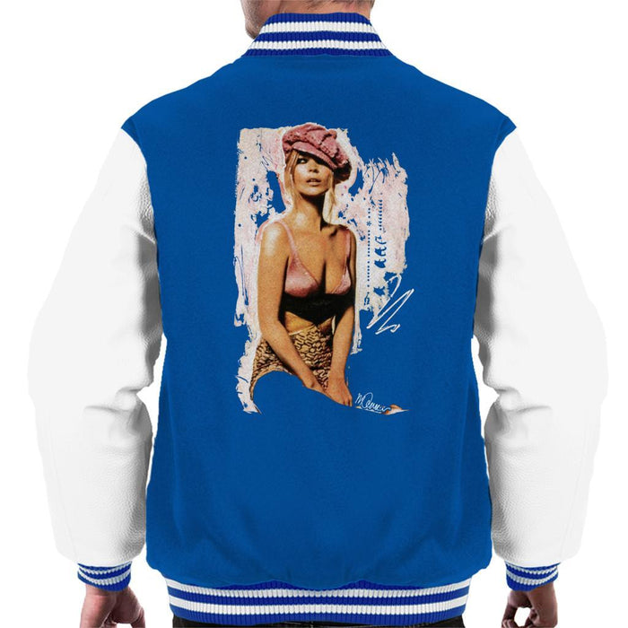 Sidney Maurer Original Portrait Of Kate Moss Pink Hat And Bra Mens Varsity Jacket - Small / Royal/White - Mens Varsity Jacket