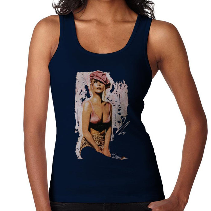 Sidney Maurer Original Portrait Of Kate Moss Pink Hat And Bra Womens Vest - Small / Navy Blue - Womens Vest