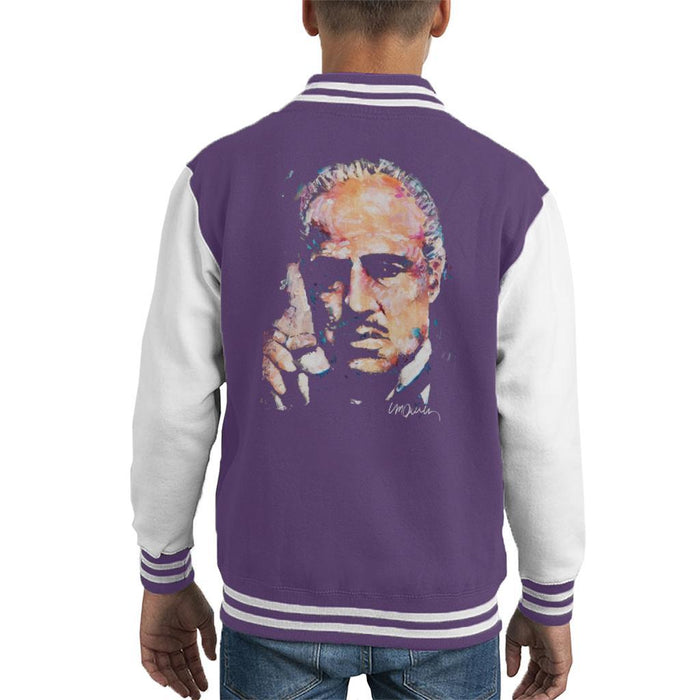 Sidney Maurer Original Portrait Of Marlon Brando Kids Varsity Jacket - X-Small (3-4 yrs) / Purple/White - Kids Boys Varsity Jacket