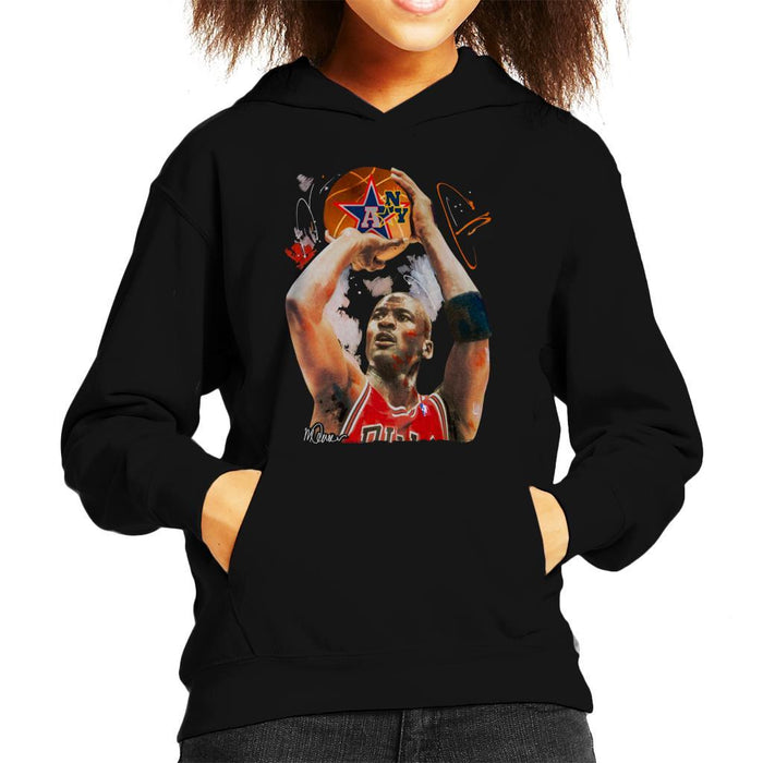 Sidney Maurer Original Portrait Of Michael Jordan Bulls Red Jersey Kids Hooded Sweatshirt - Kids Boys Hooded Sweatshirt