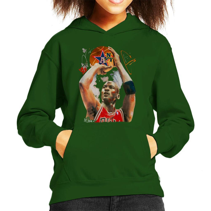 Sidney Maurer Original Portrait Of Michael Jordan Bulls Red Jersey Kids Hooded Sweatshirt - Kids Boys Hooded Sweatshirt