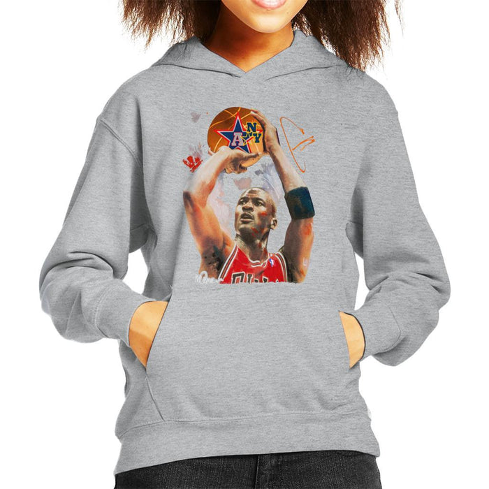 Sidney Maurer Original Portrait Of Michael Jordan Bulls Red Jersey Kids Hooded Sweatshirt - Kids Boys Hooded Sweatshirt