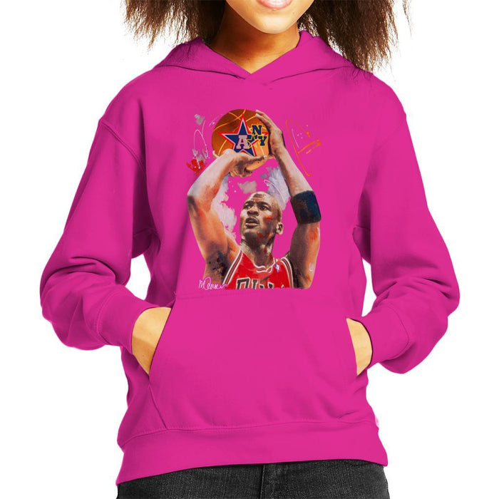 Sidney Maurer Original Portrait Of Michael Jordan Bulls Red Jersey Kids Hooded Sweatshirt - Kids Boys Hooded Sweatshirt