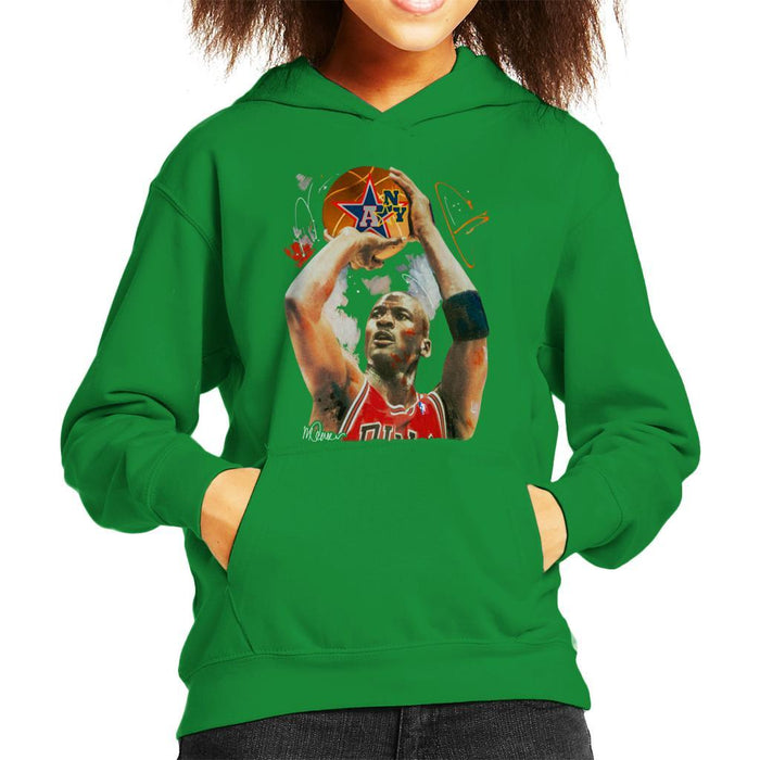 Sidney Maurer Original Portrait Of Michael Jordan Bulls Red Jersey Kids Hooded Sweatshirt - Kids Boys Hooded Sweatshirt