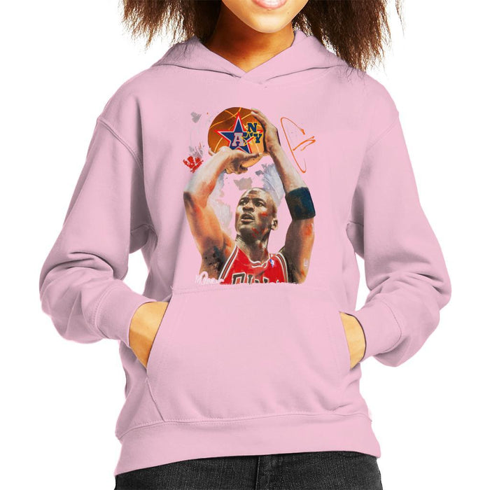 Sidney Maurer Original Portrait Of Michael Jordan Bulls Red Jersey Kids Hooded Sweatshirt - X-Small (3-4 yrs) / Light Pink - Kids Boys