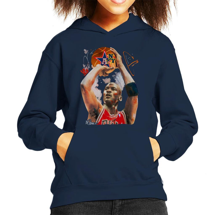Sidney Maurer Original Portrait Of Michael Jordan Bulls Red Jersey Kids Hooded Sweatshirt - Kids Boys Hooded Sweatshirt