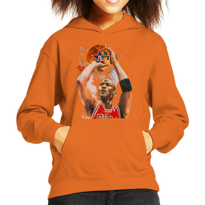 Sidney Maurer Original Portrait Of Michael Jordan Bulls Red Jersey Kids Hooded Sweatshirt - Kids Boys Hooded Sweatshirt