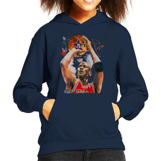 Sidney Maurer Original Portrait Of Michael Jordan Bulls Red Jersey Kids Hooded Sweatshirt - Kids Boys Hooded Sweatshirt