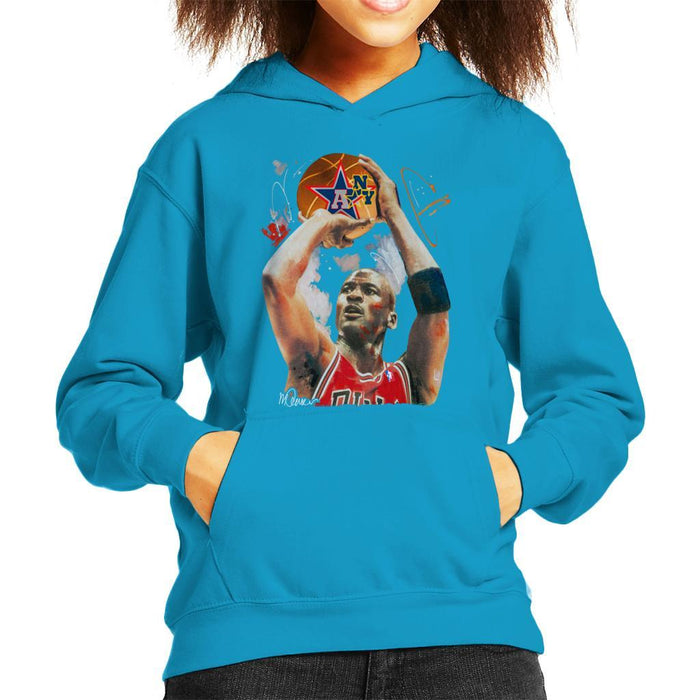 Sidney Maurer Original Portrait Of Michael Jordan Bulls Red Jersey Kids Hooded Sweatshirt - Kids Boys Hooded Sweatshirt