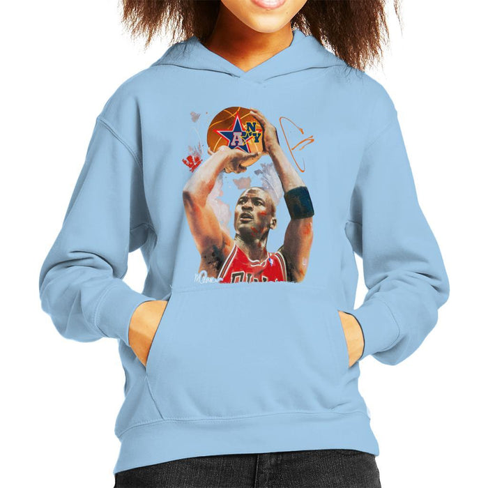 Sidney Maurer Original Portrait Of Michael Jordan Bulls Red Jersey Kids Hooded Sweatshirt - Kids Boys Hooded Sweatshirt