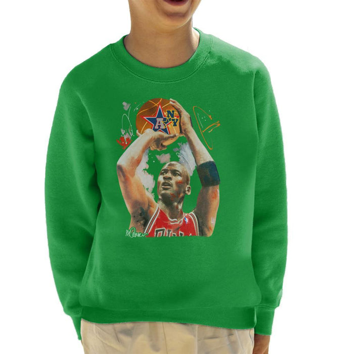 Sidney Maurer Original Portrait Of Michael Jordan Bulls Red Jersey Kids Sweatshirt - Kids Boys Sweatshirt