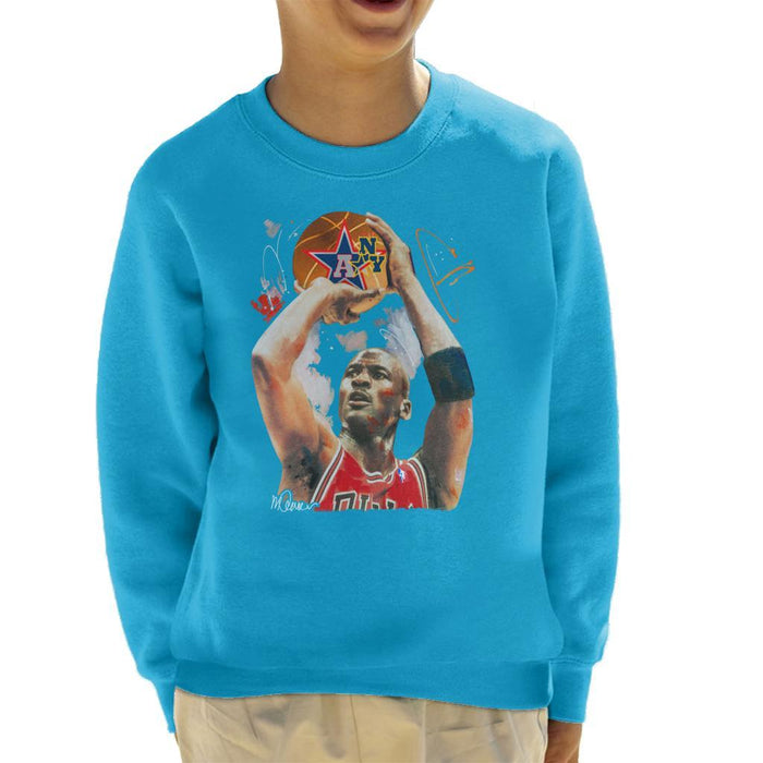 Sidney Maurer Original Portrait Of Michael Jordan Bulls Red Jersey Kids Sweatshirt - Kids Boys Sweatshirt