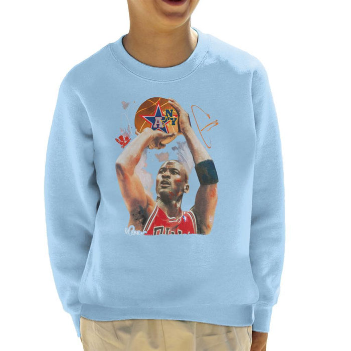 Sidney Maurer Original Portrait Of Michael Jordan Bulls Red Jersey Kids Sweatshirt - Kids Boys Sweatshirt