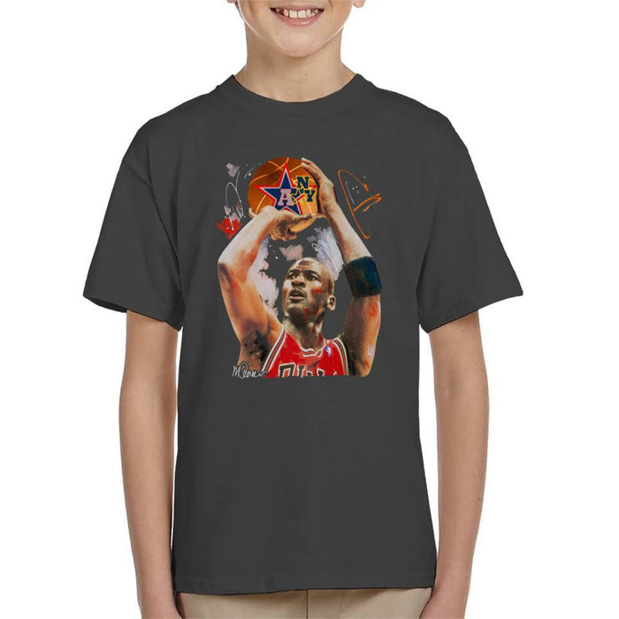 Sidney Maurer Original Portrait Of Michael Jordan Bulls Red Jersey Kids T-Shirt - Kids Boys T-Shirt