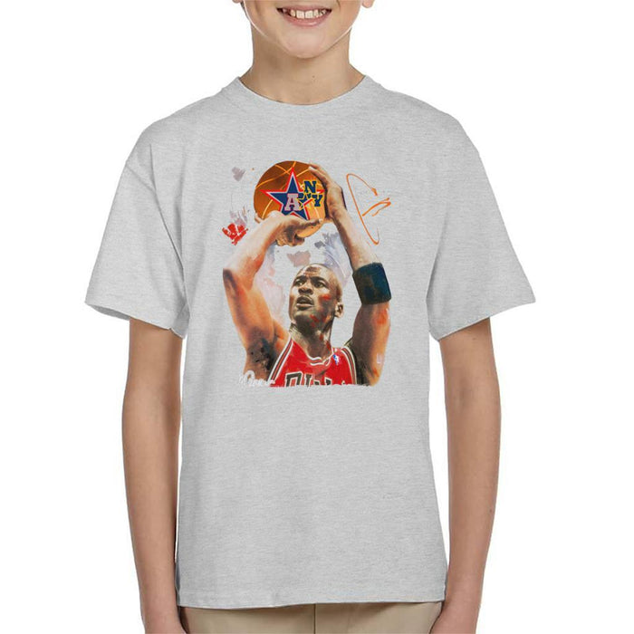 Sidney Maurer Original Portrait Of Michael Jordan Bulls Red Jersey Kids T-Shirt - Kids Boys T-Shirt