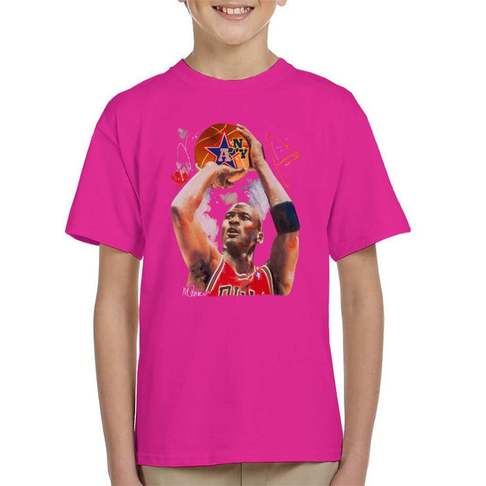 Sidney Maurer Original Portrait Of Michael Jordan Bulls Red Jersey Kids T-Shirt - Kids Boys T-Shirt