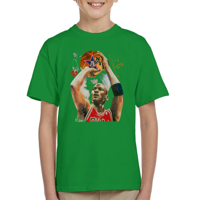 Sidney Maurer Original Portrait Of Michael Jordan Bulls Red Jersey Kids T-Shirt - Kids Boys T-Shirt