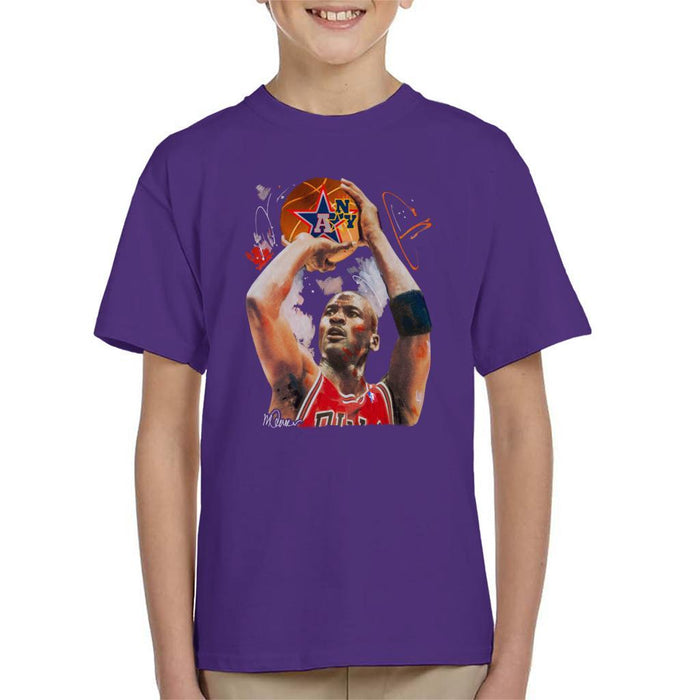 Sidney Maurer Original Portrait Of Michael Jordan Bulls Red Jersey Kids T-Shirt - Kids Boys T-Shirt