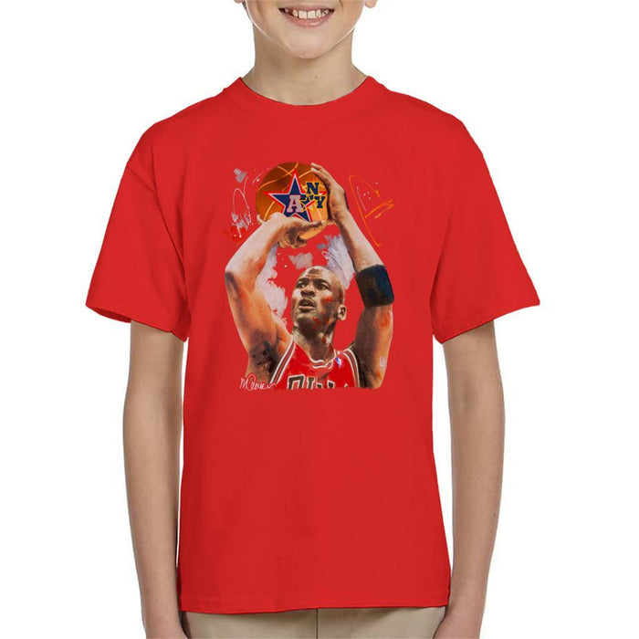 Sidney Maurer Original Portrait Of Michael Jordan Bulls Red Jersey Kids T-Shirt - Kids Boys T-Shirt