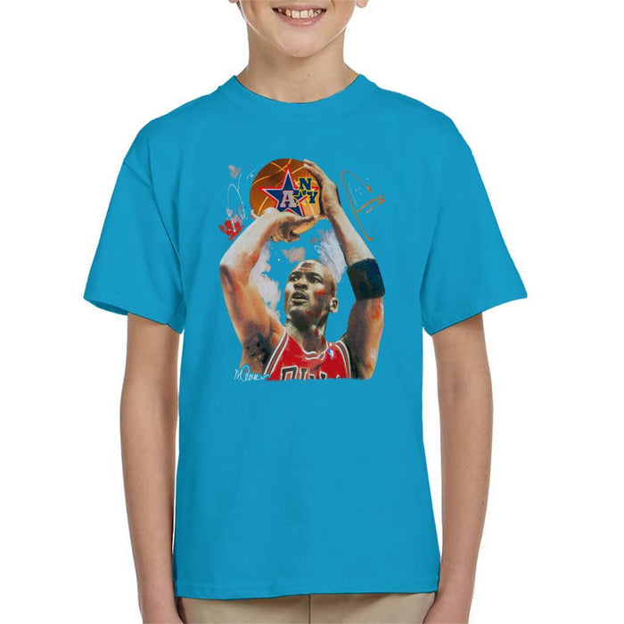 Sidney Maurer Original Portrait Of Michael Jordan Bulls Red Jersey Kids T-Shirt - Kids Boys T-Shirt