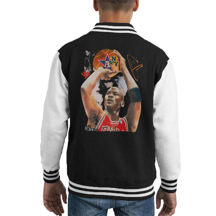 Sidney Maurer Original Portrait Of Michael Jordan Bulls Red Jersey Kids Varsity Jacket - Kids Boys Varsity Jacket