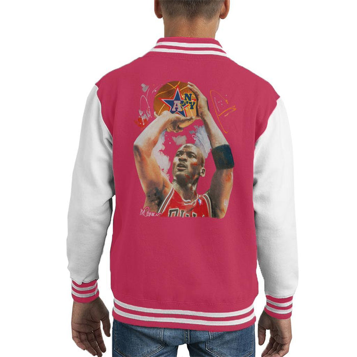 Sidney Maurer Original Portrait Of Michael Jordan Bulls Red Jersey Kids Varsity Jacket - Kids Boys Varsity Jacket
