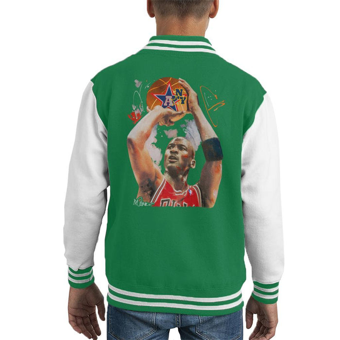 Sidney Maurer Original Portrait Of Michael Jordan Bulls Red Jersey Kids Varsity Jacket - Kids Boys Varsity Jacket