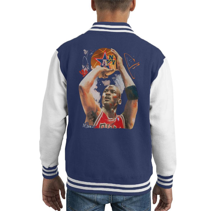 Sidney Maurer Original Portrait Of Michael Jordan Bulls Red Jersey Kids Varsity Jacket - Kids Boys Varsity Jacket
