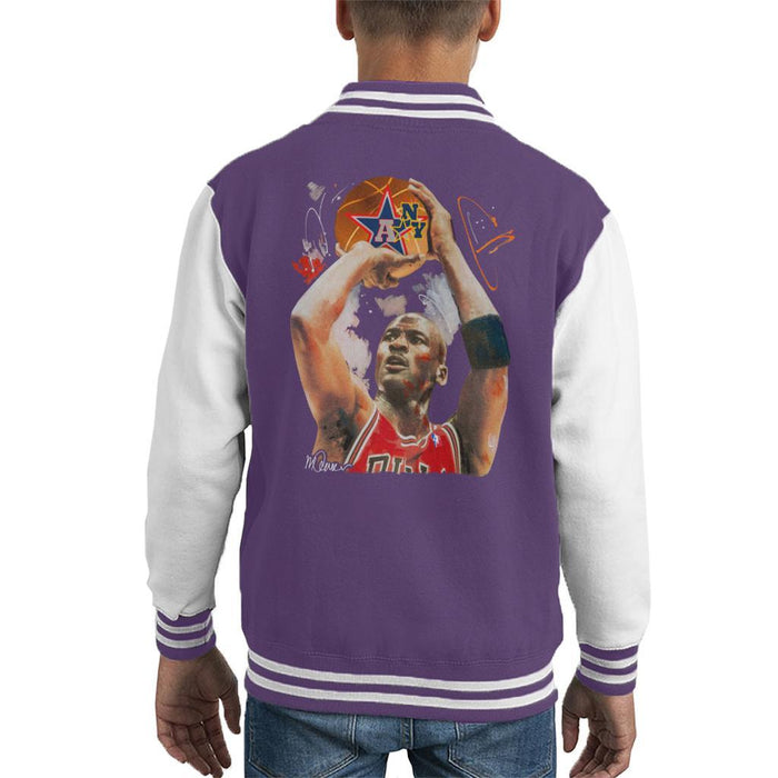 Sidney Maurer Original Portrait Of Michael Jordan Bulls Red Jersey Kids Varsity Jacket - Kids Boys Varsity Jacket