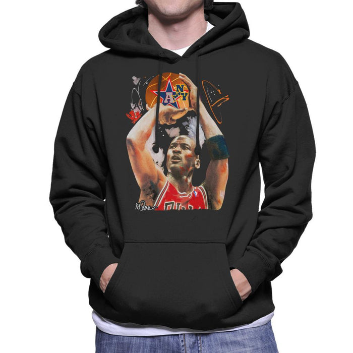 Sidney Maurer Original Portrait Of Michael Jordan Bulls Red Jersey Mens Hooded Sweatshirt - Mens Hooded Sweatshirt