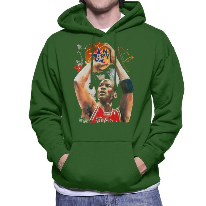 Sidney Maurer Original Portrait Of Michael Jordan Bulls Red Jersey Mens Hooded Sweatshirt - Mens Hooded Sweatshirt