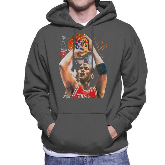 Sidney Maurer Original Portrait Of Michael Jordan Bulls Red Jersey Mens Hooded Sweatshirt - Mens Hooded Sweatshirt