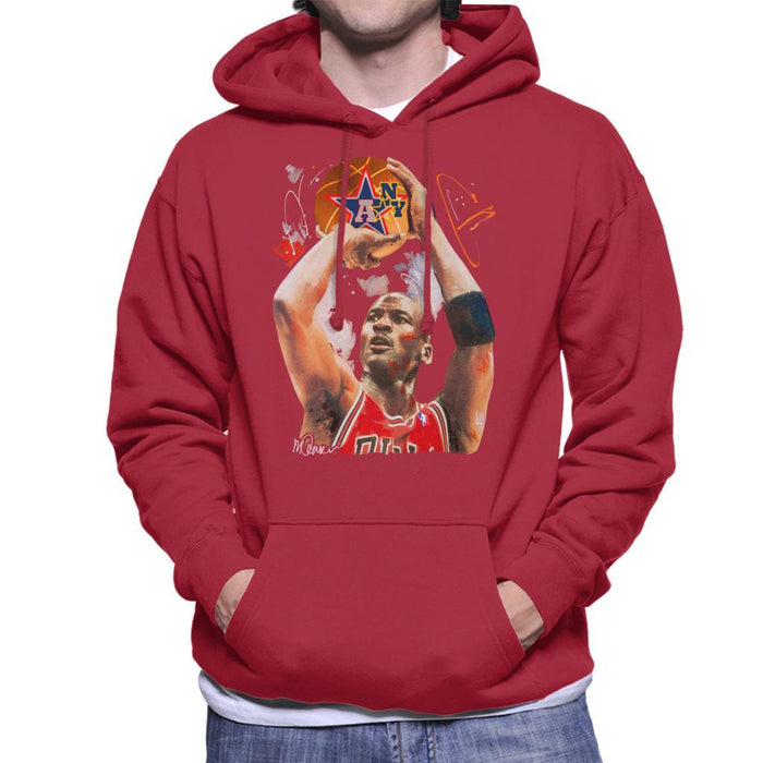 Sidney Maurer Original Portrait Of Michael Jordan Bulls Red Jersey Mens Hooded Sweatshirt - Mens Hooded Sweatshirt