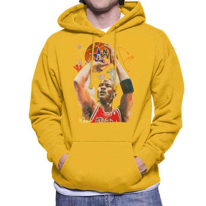Sidney Maurer Original Portrait Of Michael Jordan Bulls Red Jersey Mens Hooded Sweatshirt - Small / Gold - Mens Hooded Sweatshirt