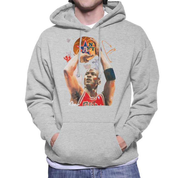 Sidney Maurer Original Portrait Of Michael Jordan Bulls Red Jersey Mens Hooded Sweatshirt - Mens Hooded Sweatshirt