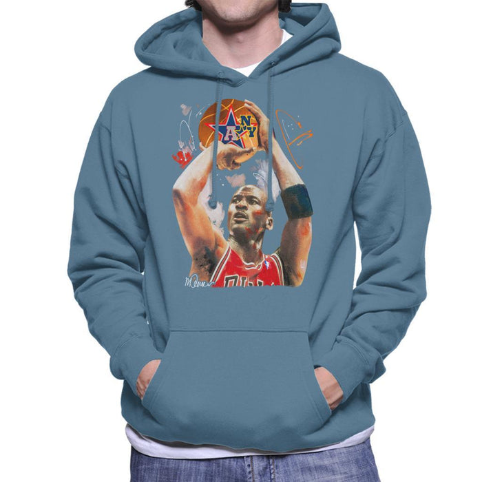 Sidney Maurer Original Portrait Of Michael Jordan Bulls Red Jersey Mens Hooded Sweatshirt - Mens Hooded Sweatshirt