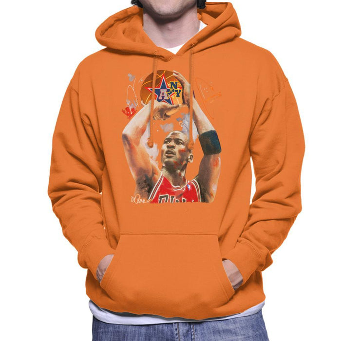Sidney Maurer Original Portrait Of Michael Jordan Bulls Red Jersey Mens Hooded Sweatshirt - Mens Hooded Sweatshirt