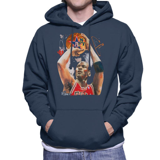 Sidney Maurer Original Portrait Of Michael Jordan Bulls Red Jersey Mens Hooded Sweatshirt - Mens Hooded Sweatshirt