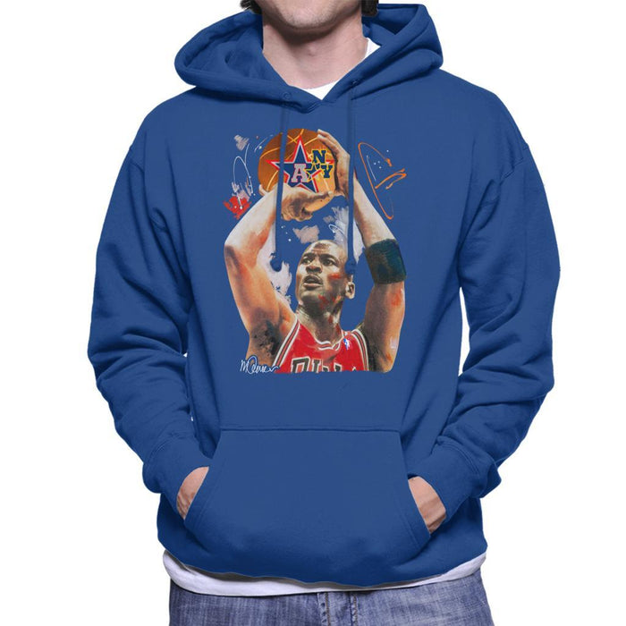 Sidney Maurer Original Portrait Of Michael Jordan Bulls Red Jersey Mens Hooded Sweatshirt - Mens Hooded Sweatshirt