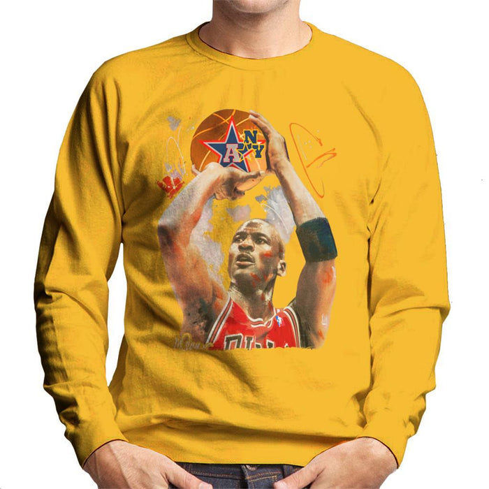 Sidney Maurer Original Portrait Of Michael Jordan Bulls Red Jersey Mens Sweatshirt - Small / Gold - Mens Sweatshirt
