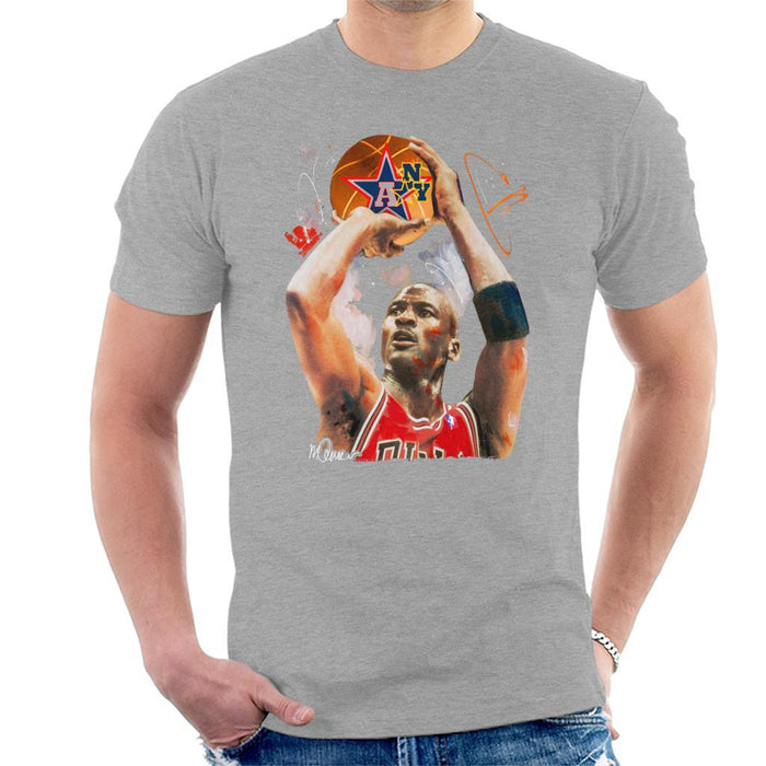 Sidney Maurer Original Portrait Of Michael Jordan Bulls Red Jersey Mens T-Shirt - Mens T-Shirt