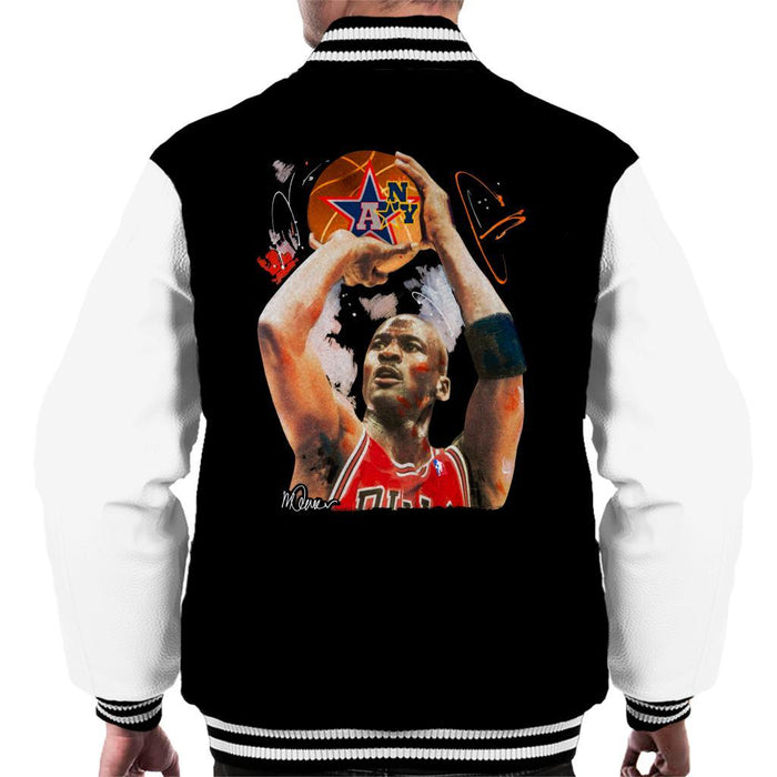 Sidney Maurer Original Portrait Of Michael Jordan Bulls Red Jersey Mens Varsity Jacket - Mens Varsity Jacket