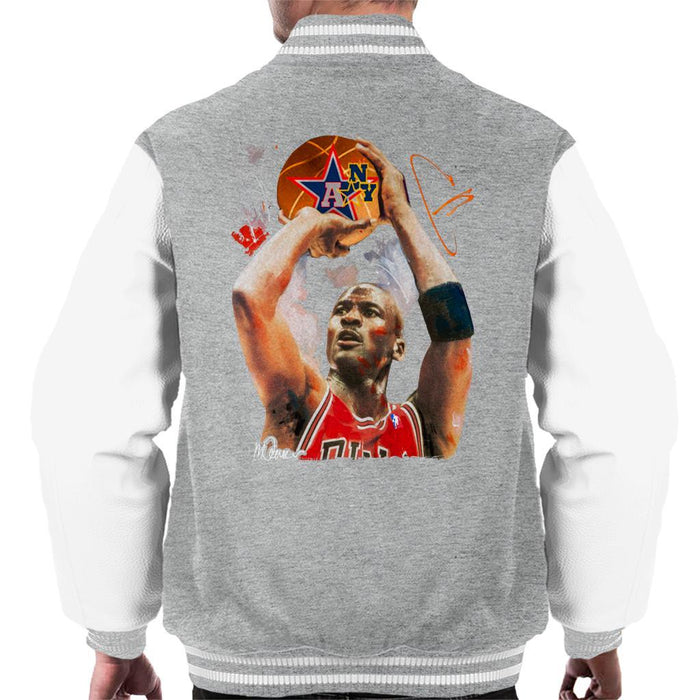Sidney Maurer Original Portrait Of Michael Jordan Bulls Red Jersey Mens Varsity Jacket - Mens Varsity Jacket