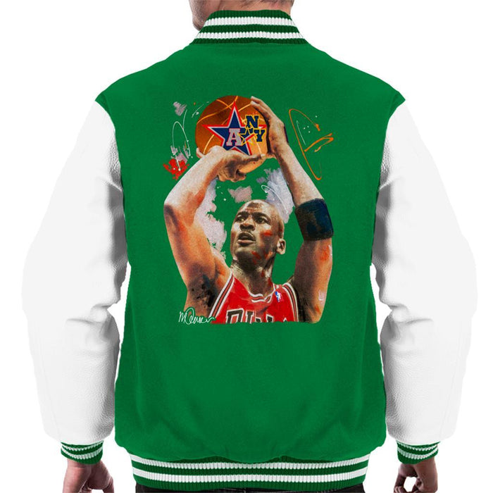 Sidney Maurer Original Portrait Of Michael Jordan Bulls Red Jersey Mens Varsity Jacket - Mens Varsity Jacket