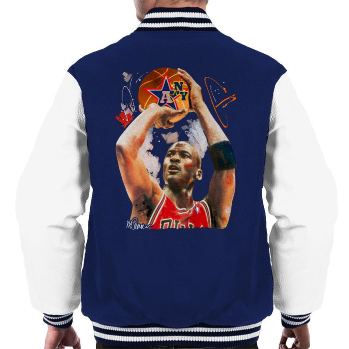 Sidney Maurer Original Portrait Of Michael Jordan Bulls Red Jersey Mens Varsity Jacket - Mens Varsity Jacket