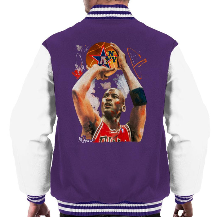 Sidney Maurer Original Portrait Of Michael Jordan Bulls Red Jersey Mens Varsity Jacket - Mens Varsity Jacket